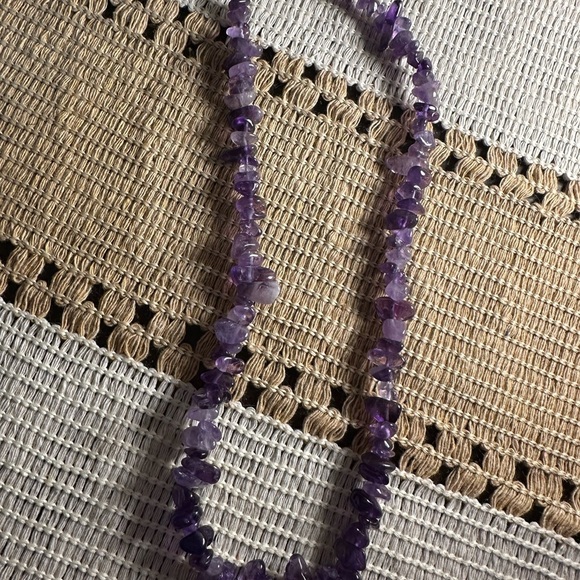 Amethyst Chips Beaded Necklace with Gold Tone Hardware - Picture 9 of 14